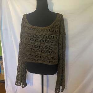 Open Weave Long Sleeve Green Crop Top Size 2X‎ NWOT